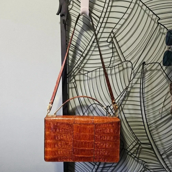 Vintage Rare Venezuelan Leather Animal Pattern Gold  Hardware Shoulder Bag - Picture 2 of 16